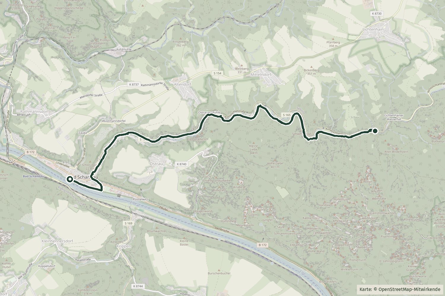 Karte mit dem Streckenverlauf der Tour Flößersteig