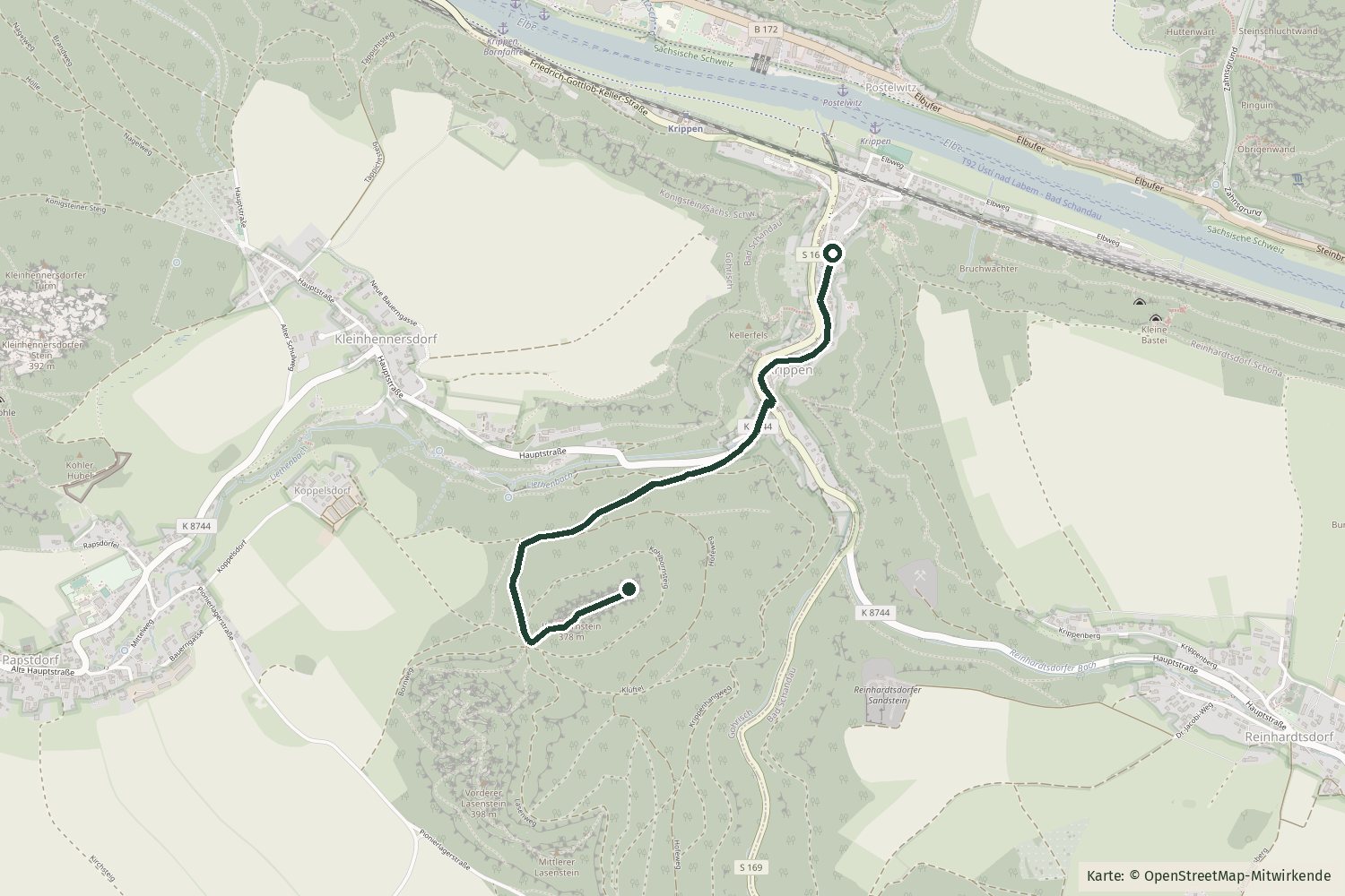 Karte mit dem Streckenverlauf der Tour Kohlbornstein