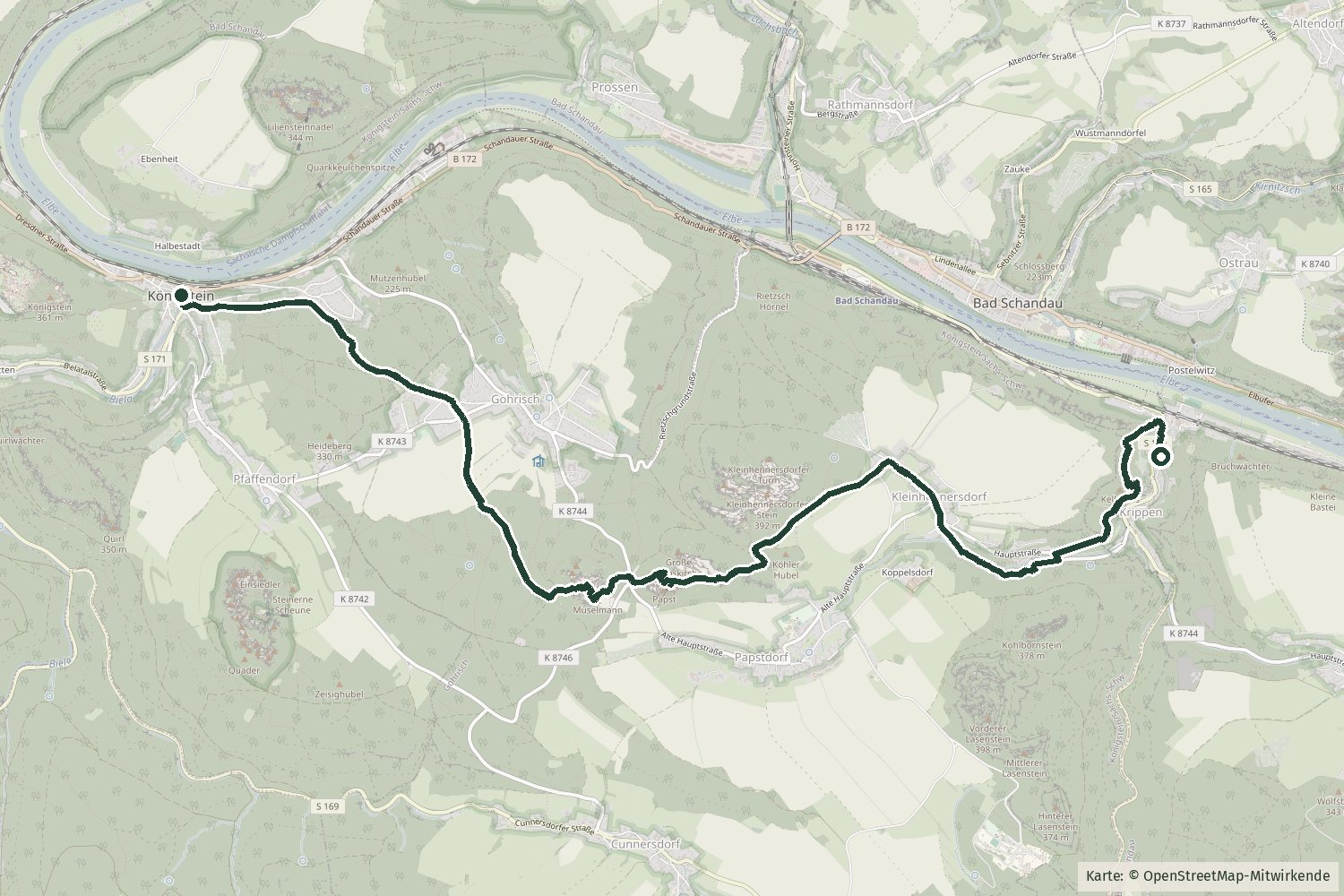 Karte mit dem Streckenverlauf der Tour Papststein