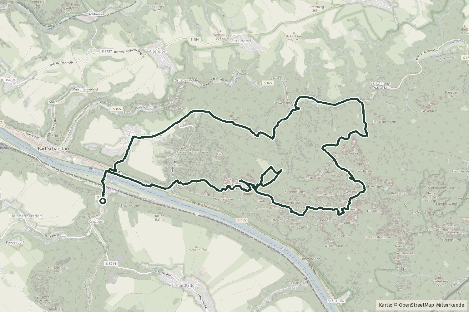 Karte mit dem Streckenverlauf der Tour Schrammsteine