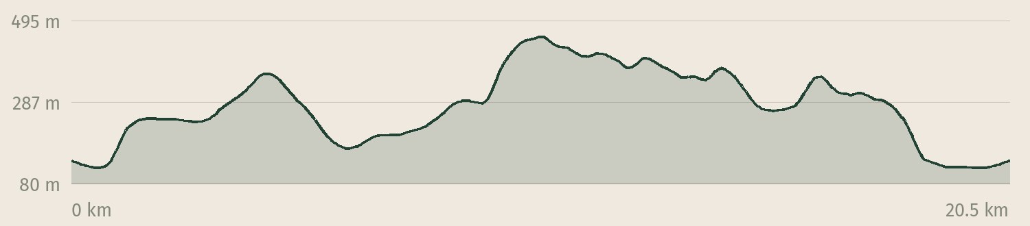 Höhenprofil der Tour Schrammsteine: 725 Höhenmeter Anstieg auf 20,6 km